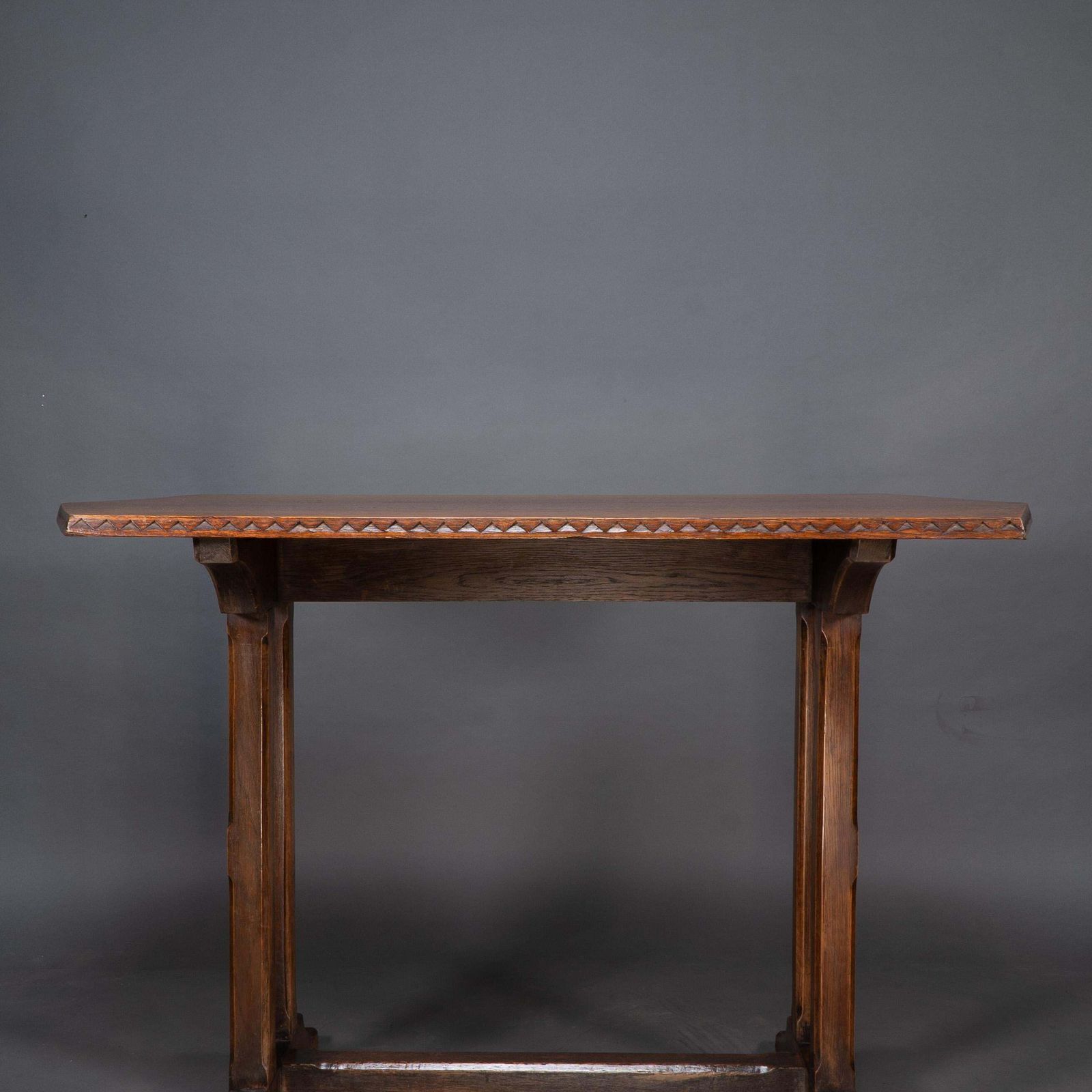 photo furniture Cotswold Style Oak Refectory Dining Or Library Table With Carved Chevron Details