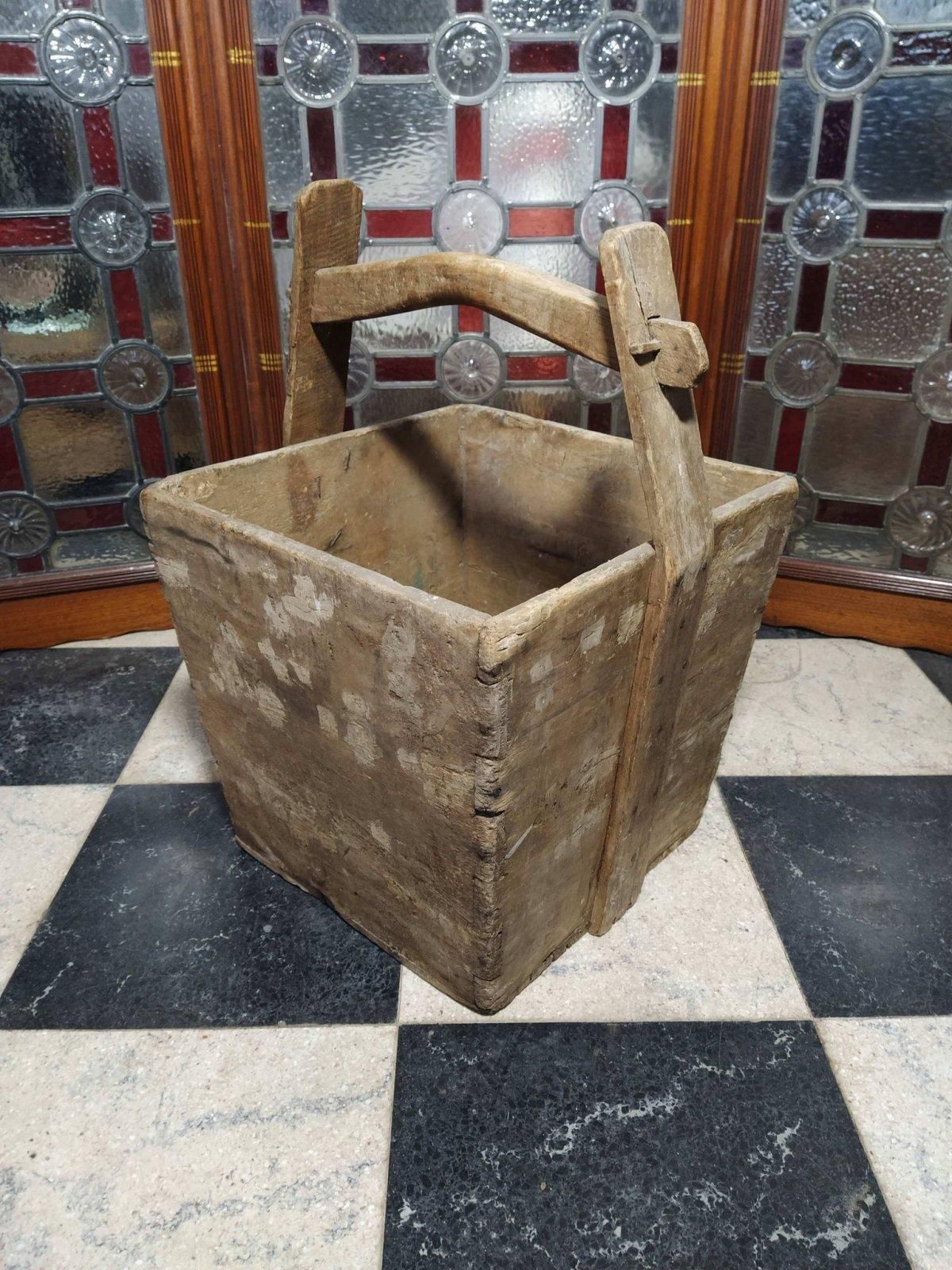 Chinese Antique Wooden Handled Bucket Originally Used To Carry And Measure Rice photo for sale