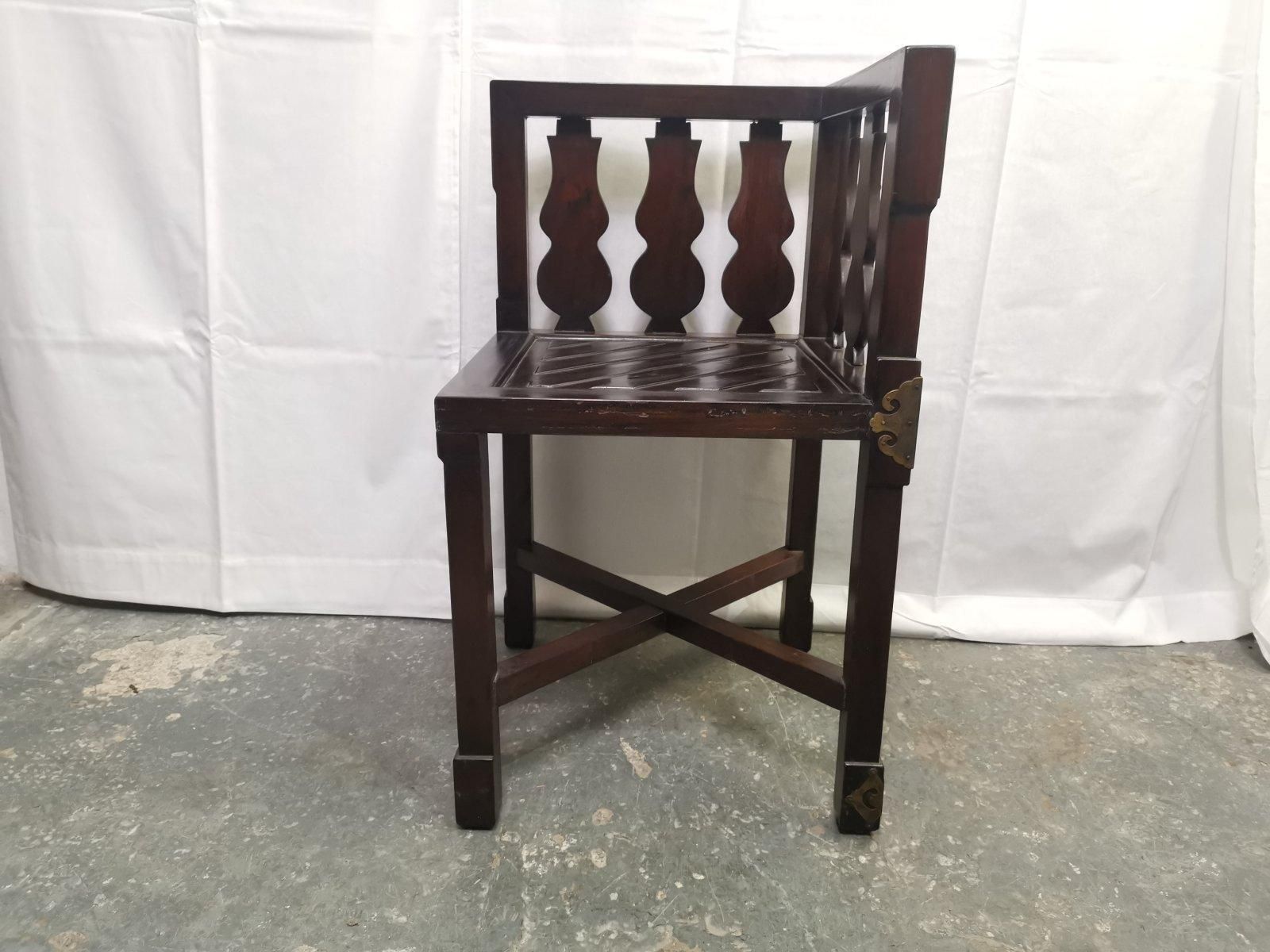 photo buy Chinese Rosewood Dining Table & Four Chairs With Etched Decorative Brass Plaques