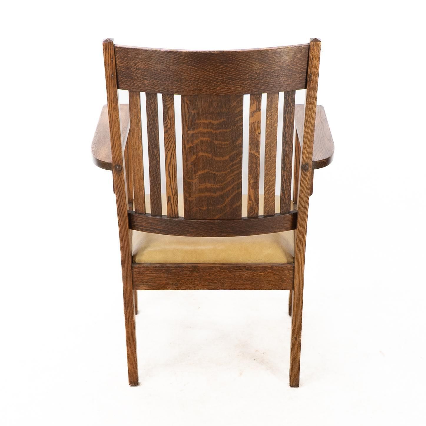 photo buy L&Jg Stickley Arts & Crafts Oak Armchair With Curved Back & Shaped Arm Supports