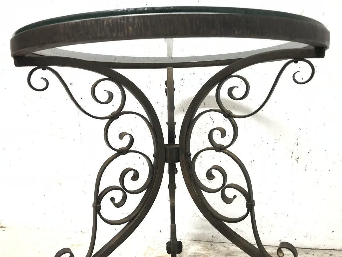 A Pair Of Arts & Crafts Hand Formed Wrought Iron Side Tables With Scroll Details photo buy