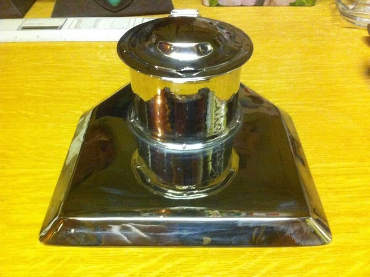 Jesson Birkett & Co, Stamped With Monogram. Arts & Crafts Silver Plated Inkwell photo furniture