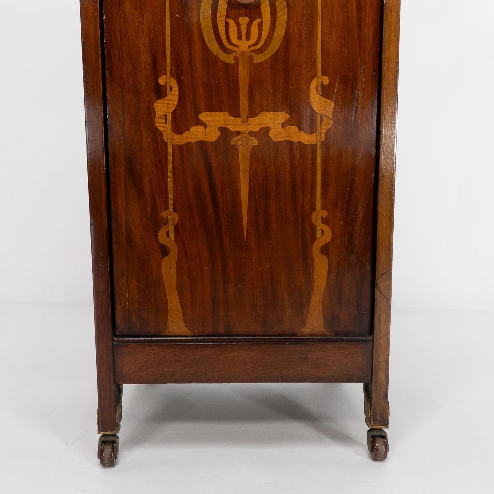 photo furniture Liberty & Co Attributed. Arts & Crafts Coal Purdonium With Inlaid Floral Details