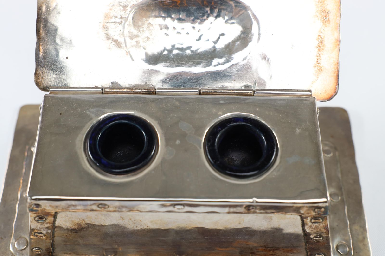 photo furniture A J Seward Of Birmingham Arts And Crafts Hammered Electro Plated Double Inkstand