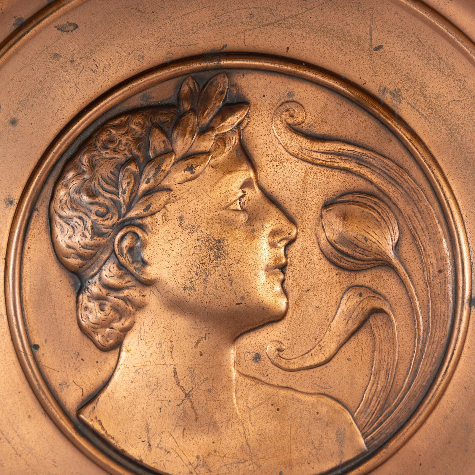 918.0 Wmf. A Pair Of Brass Wall Plaques Embossed With A Lady's And Gentleman's Heads photo