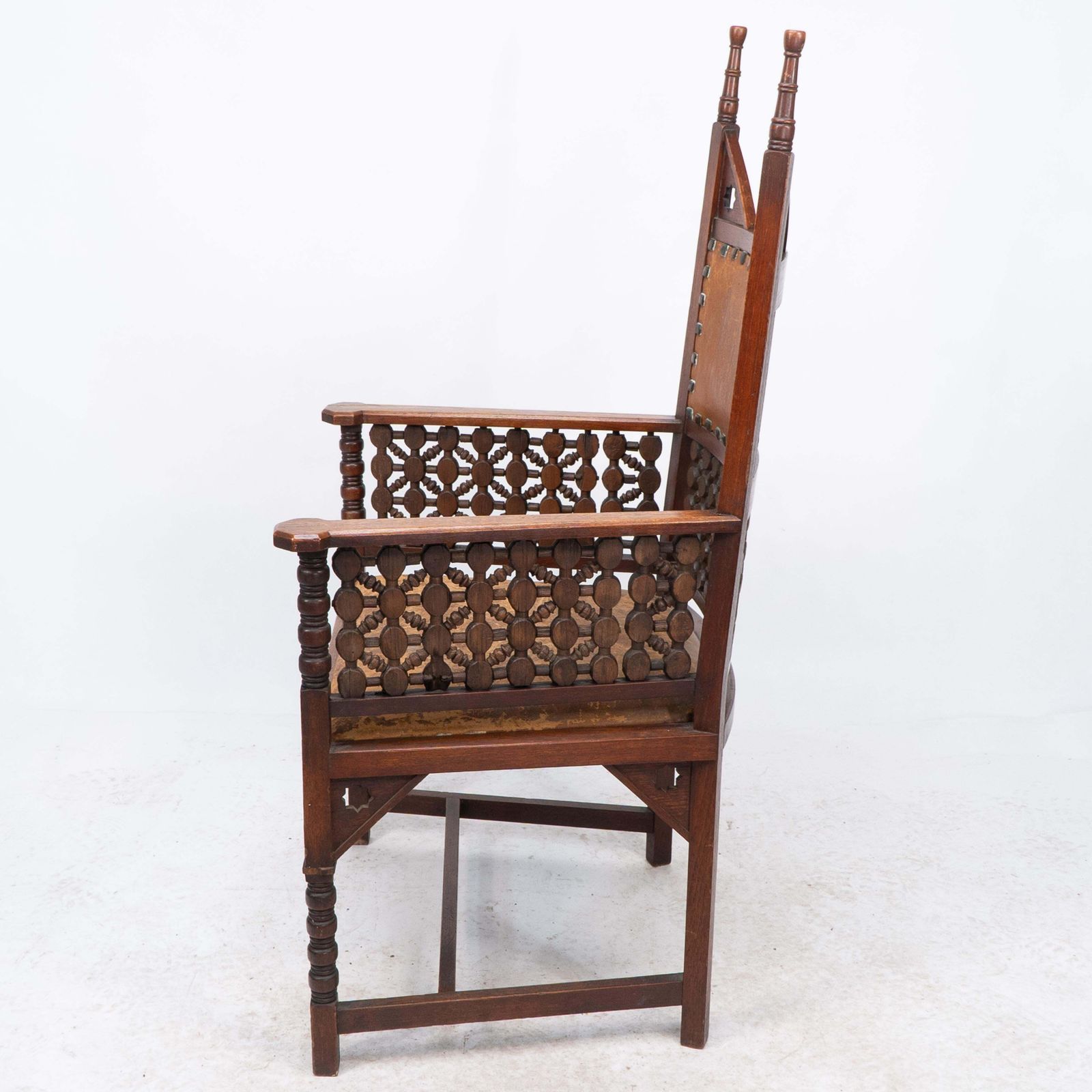 Liberty & Co. A Moorish Arts & Crafts Walnut Armchair With Original Leather Seat photo Furniture