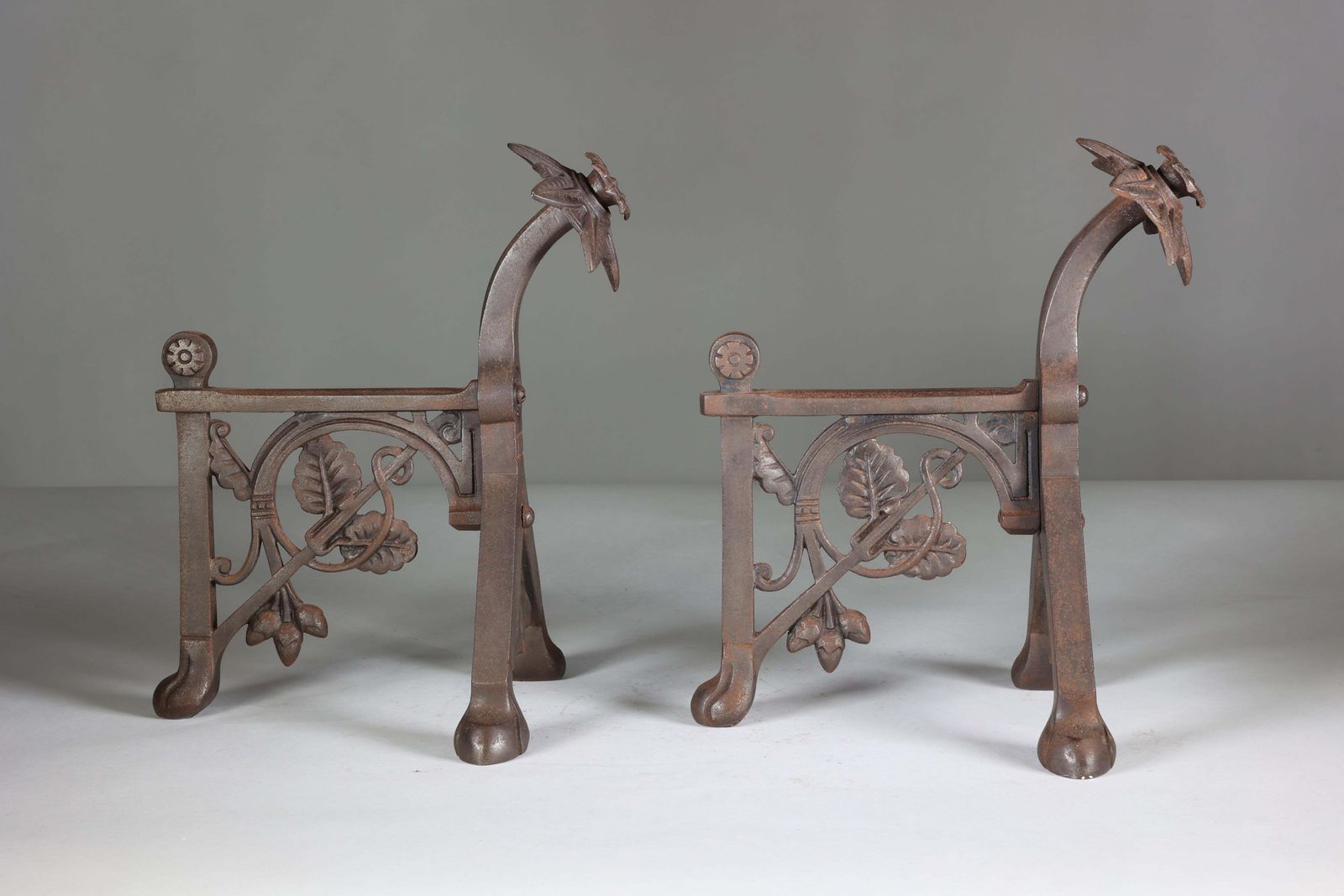 DR C Dresser (Style Of). A Pair Of Arts And Crafts Cast Iron Fire Dogs photo Home Fixtures