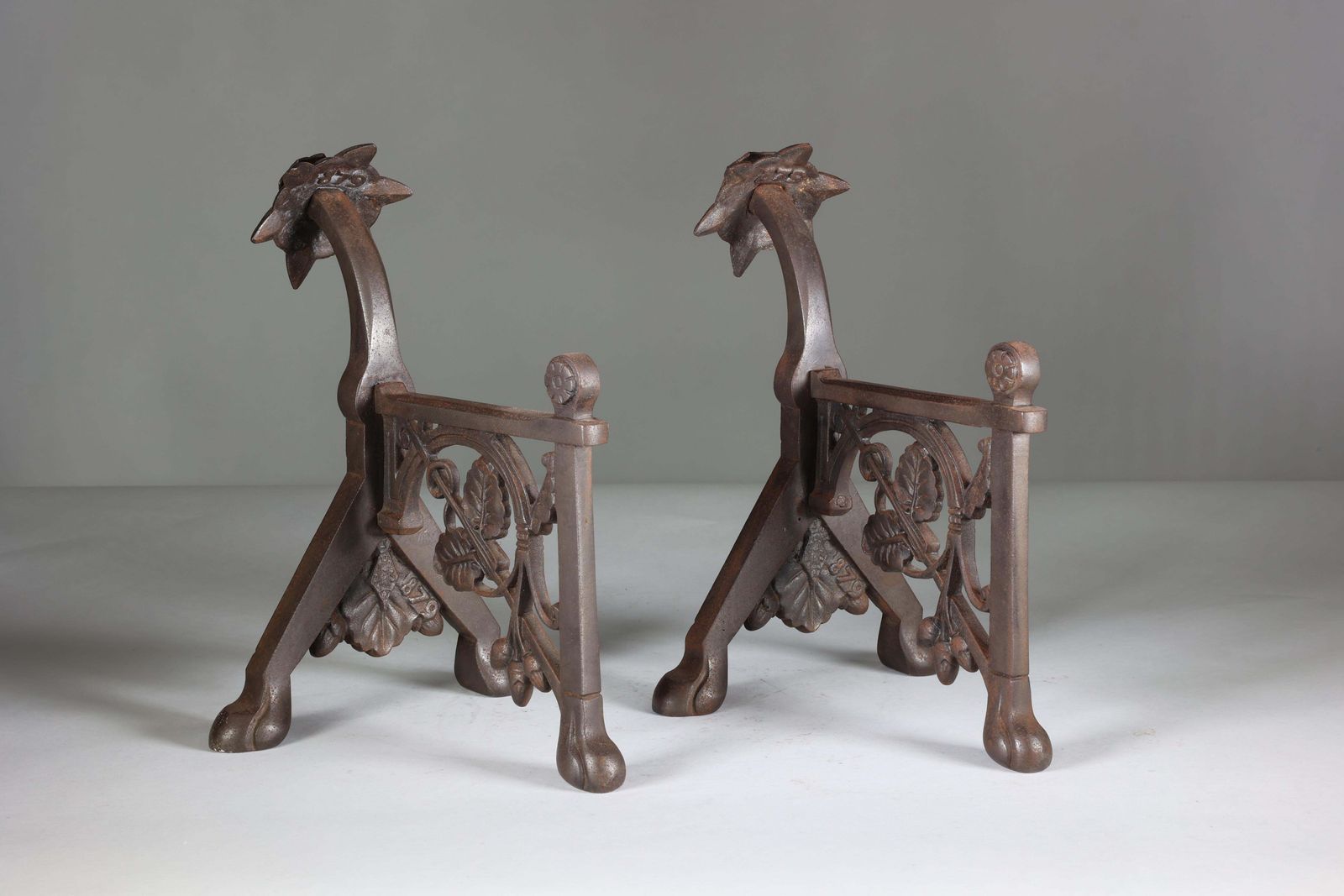 photo buy DR C Dresser (Style Of). A Pair Of Arts And Crafts Cast Iron Fire Dogs