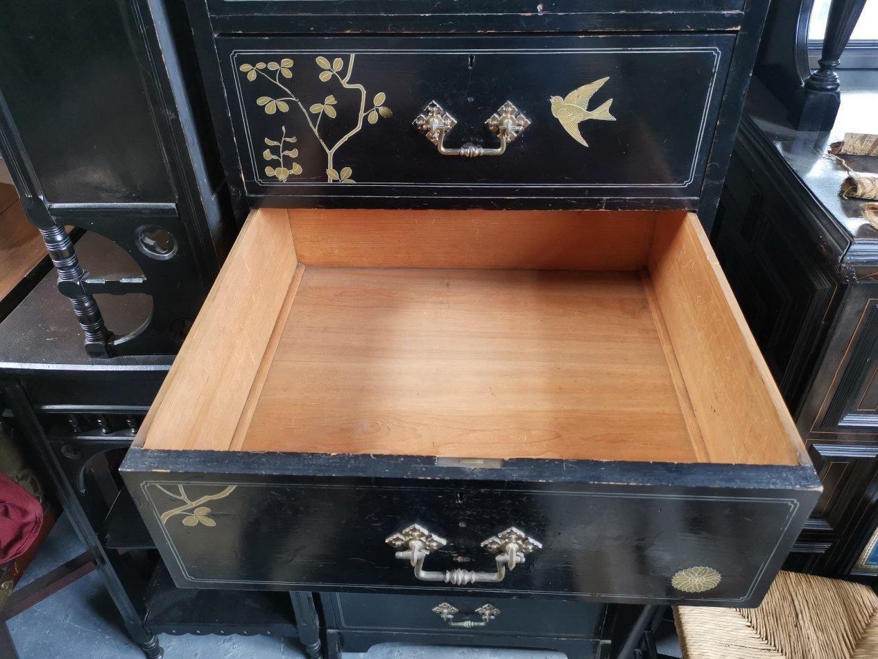 photo vintage Daniel Cottier A Rare And Early Anglo Japanese Ebonized Tall Chest Of Drawers