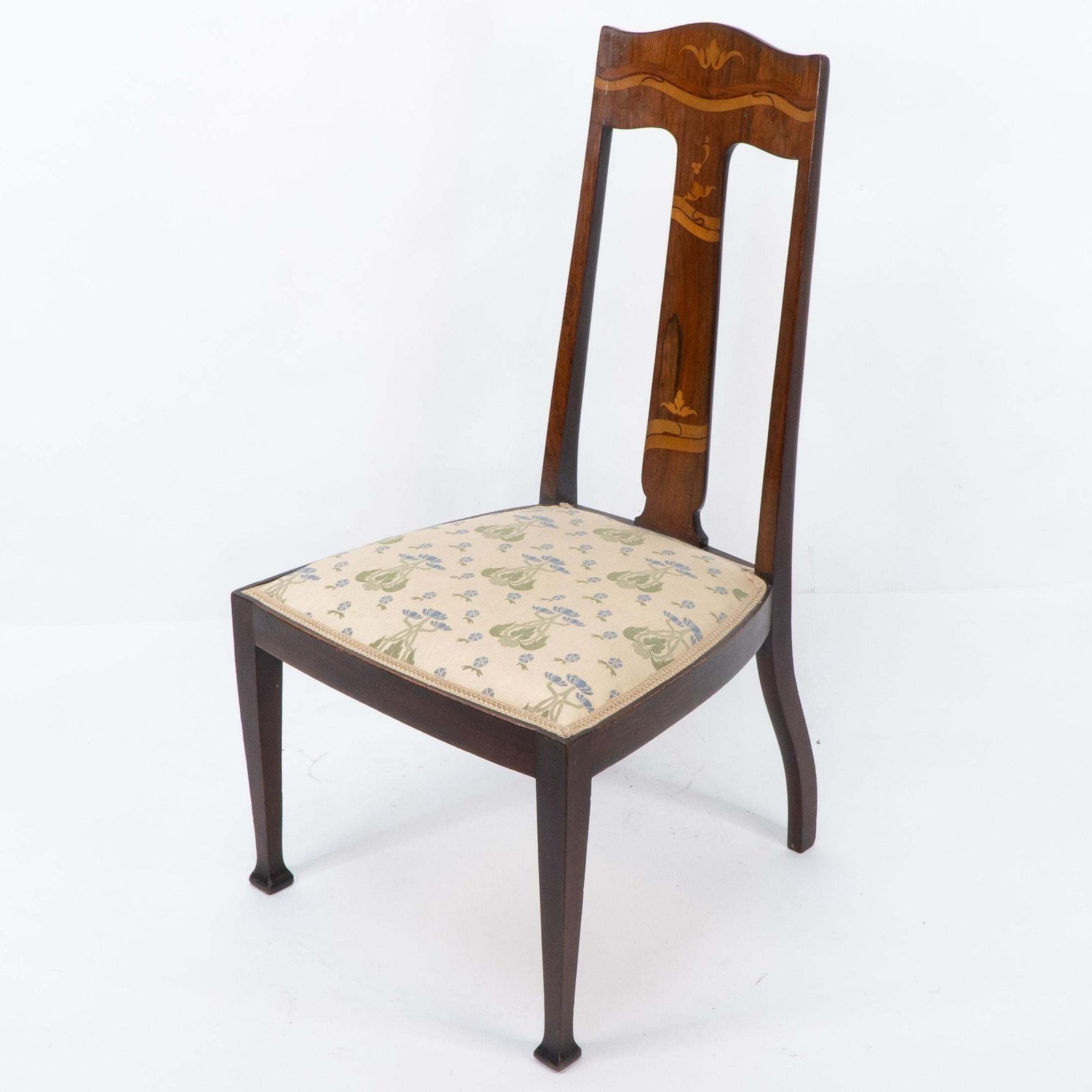 Jas Shoolbred. Arts & Crafts Mahogany Rosewood Chair With Stylized Floral Inlay photo for sale