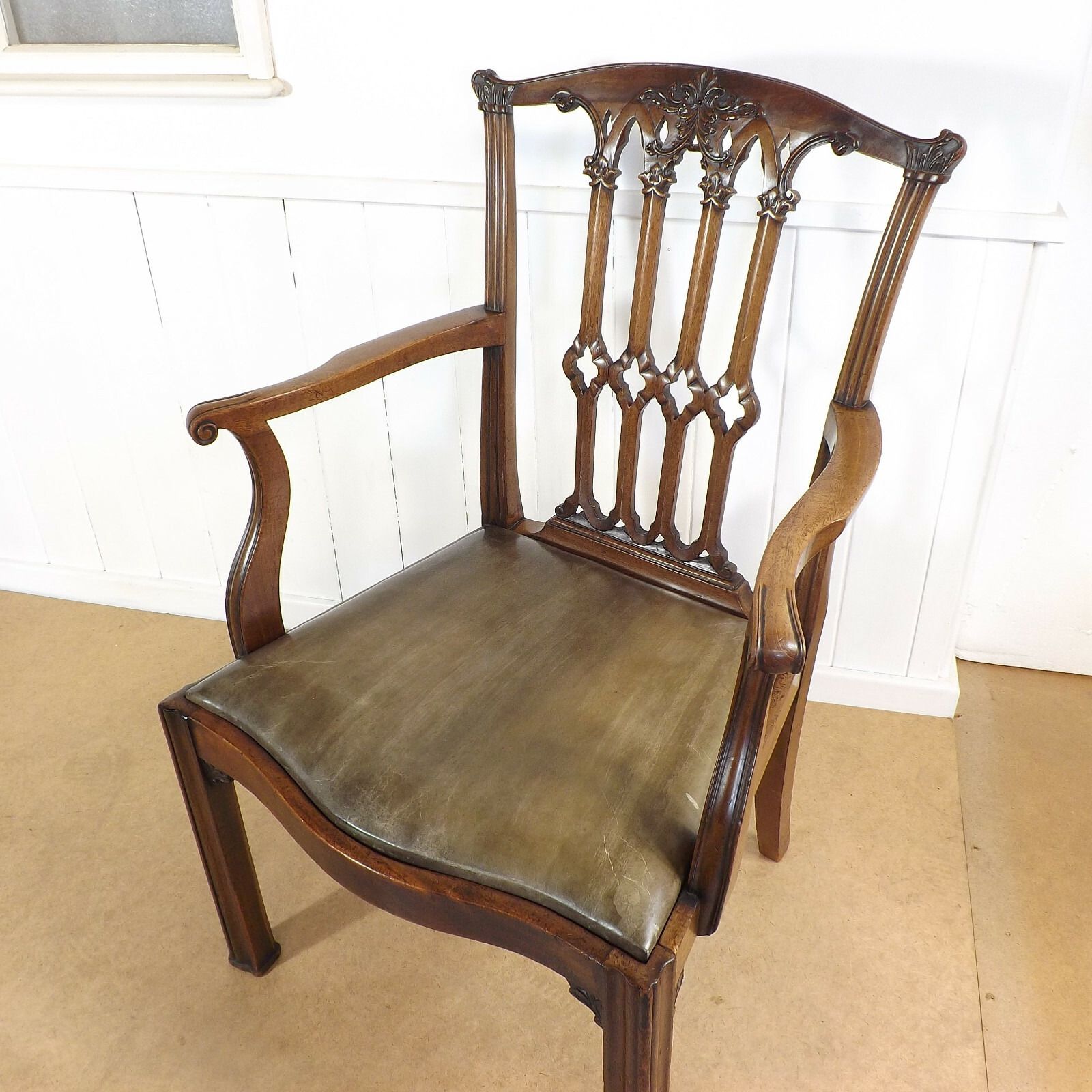 Desk Chair Arm Elbow Chippendale Mahogany C1900 Antique photo buy