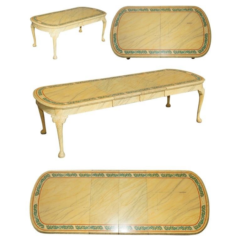 Period Hugely Extending Victorian Carved Walnut Faux Marble Painted Dining Table