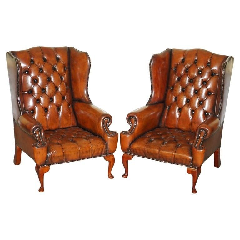 Pair Of Fully Restored William Morris Arm Chesterfield Tufted Wingback Armchairs