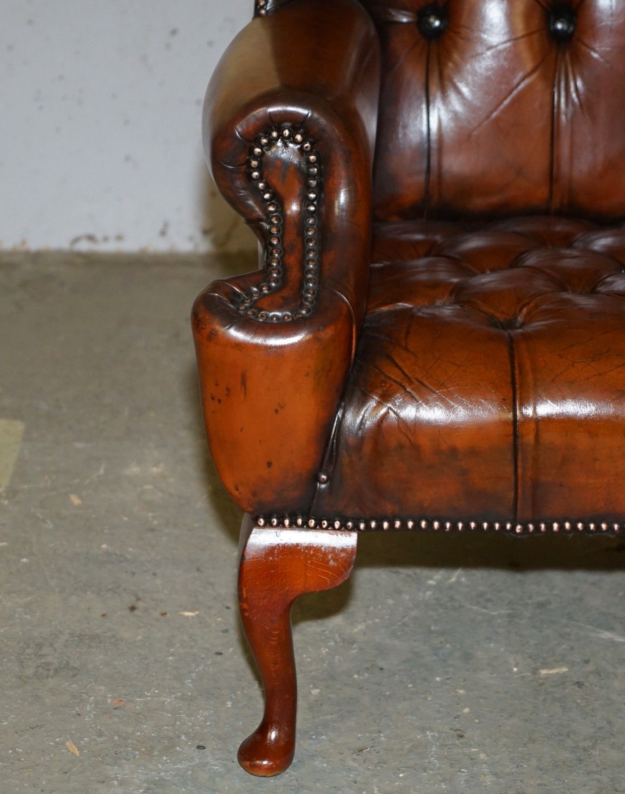 Furniture Pair Of Fully Restored William Morris Arm Chesterfield Tufted Wingback Armchairs photo