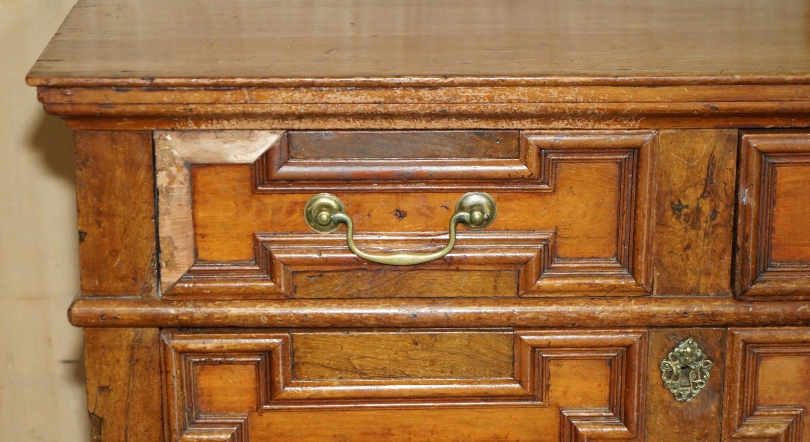 photo furniture Antique 17th Century English Oak Medium Sized Chest Of Two Over Two Drawers