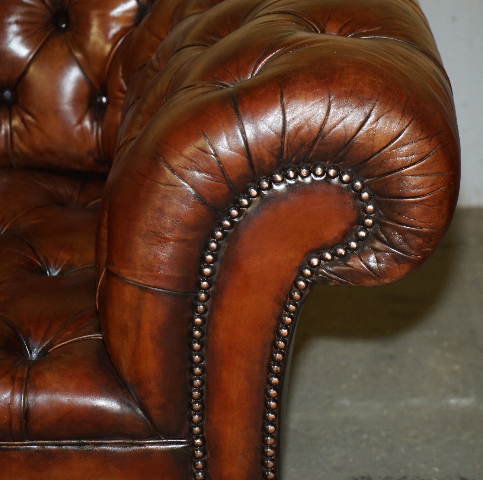 Pair Of George Smith Early Victorian Brown Leather Chesterfield Tufted Sofas photo buy