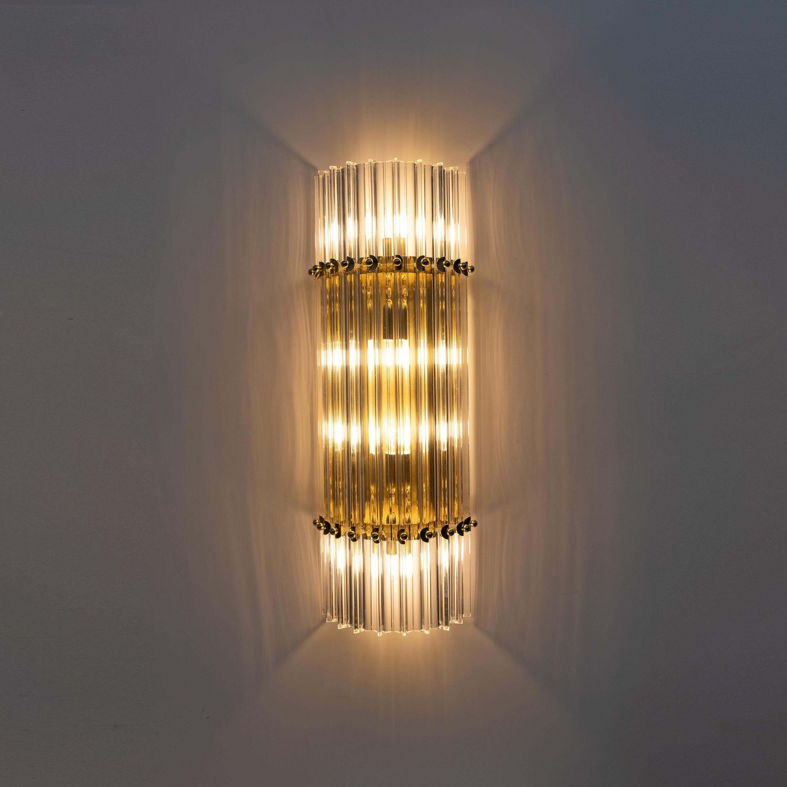 Pair Of Venini Style Mid Century Brass And Murano Glass "Triedri" Sconces photo Lighting