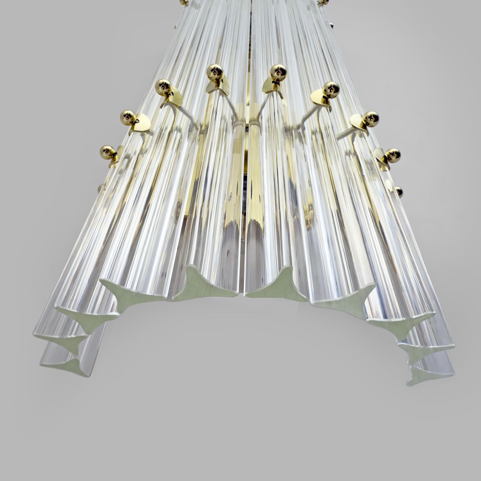 photo furniture Pair Of Venini Style Mid Century Brass And Murano Glass "Triedri" Sconces