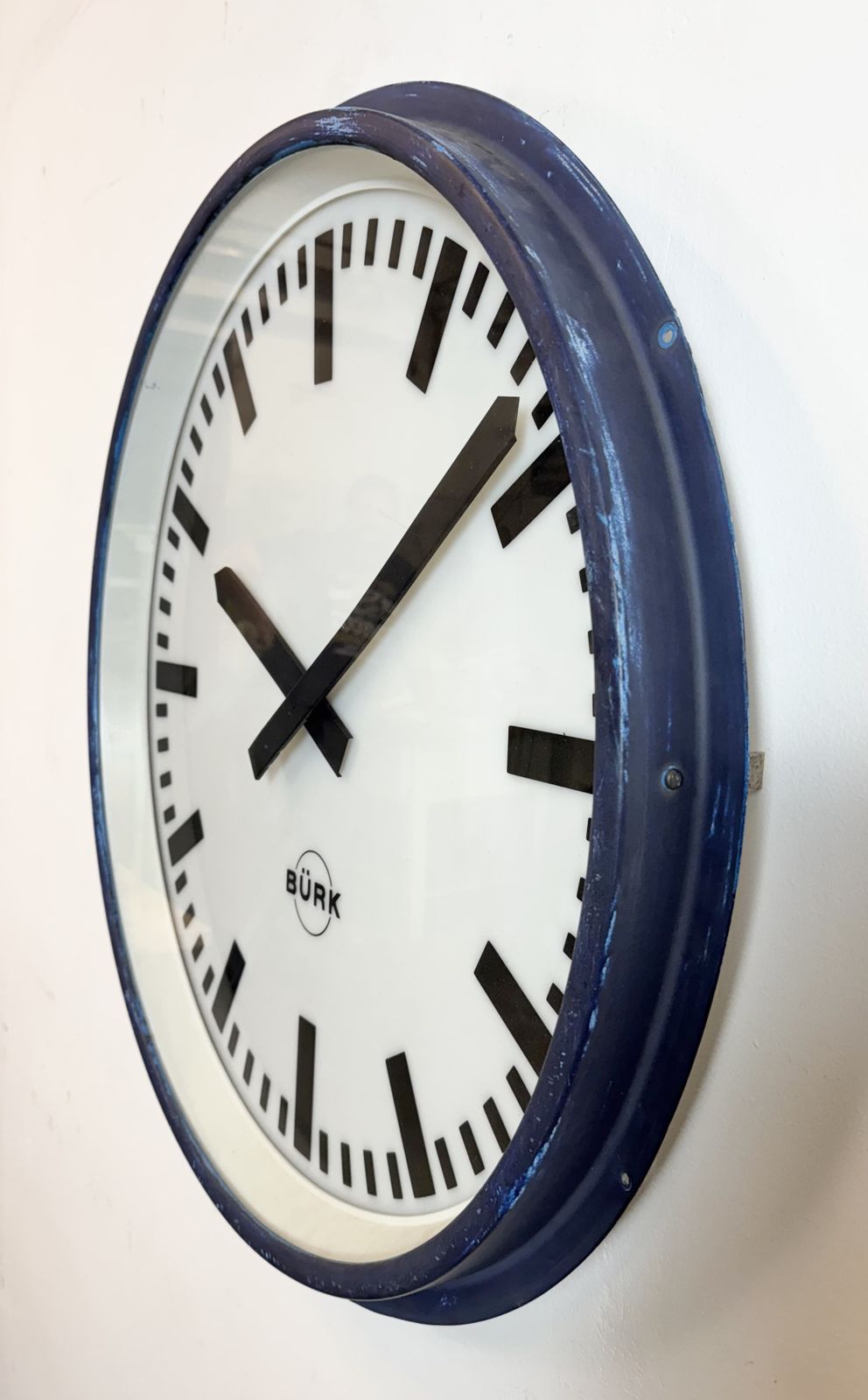 Huge Blue German Industrial Factory Wall Clock From Burk, 1960s photo Home Decor