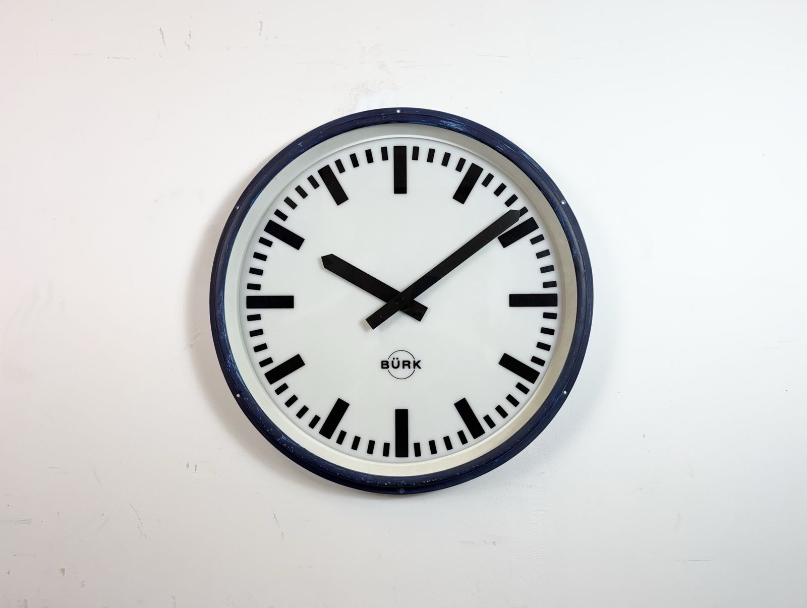 Huge Blue German Industrial Factory Wall Clock From Burk, 1960s photo 749.0