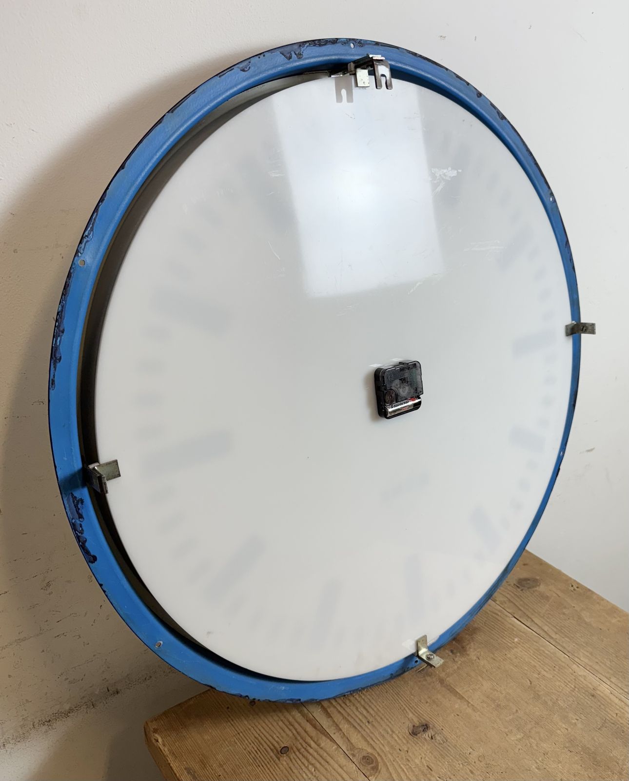 Huge Blue German Industrial Factory Wall Clock From Burk, 1960s photo vintage