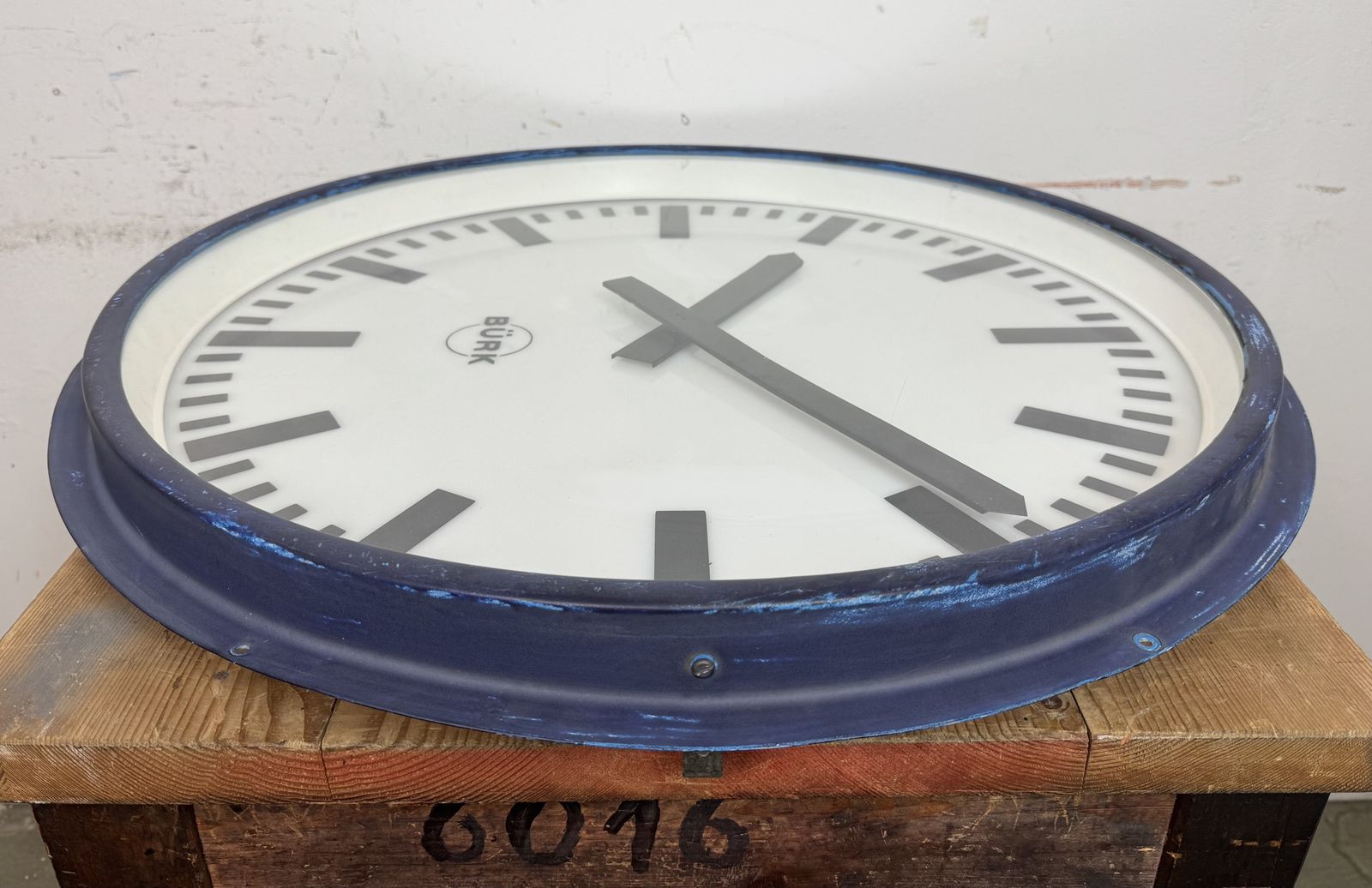 Home Decor Huge Blue German Industrial Factory Wall Clock From Burk, 1960s photo