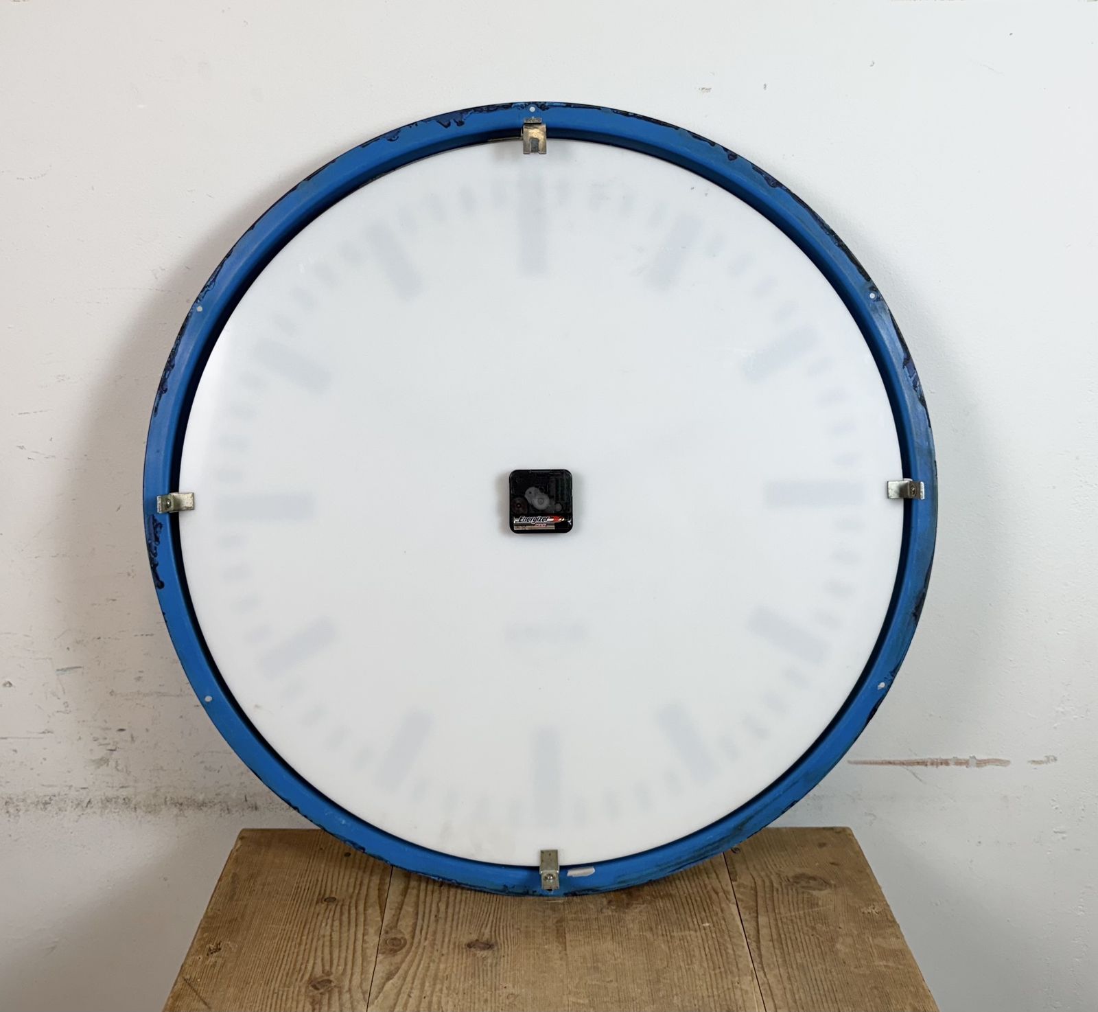 photo vinterior Huge Blue German Industrial Factory Wall Clock From Burk, 1960s