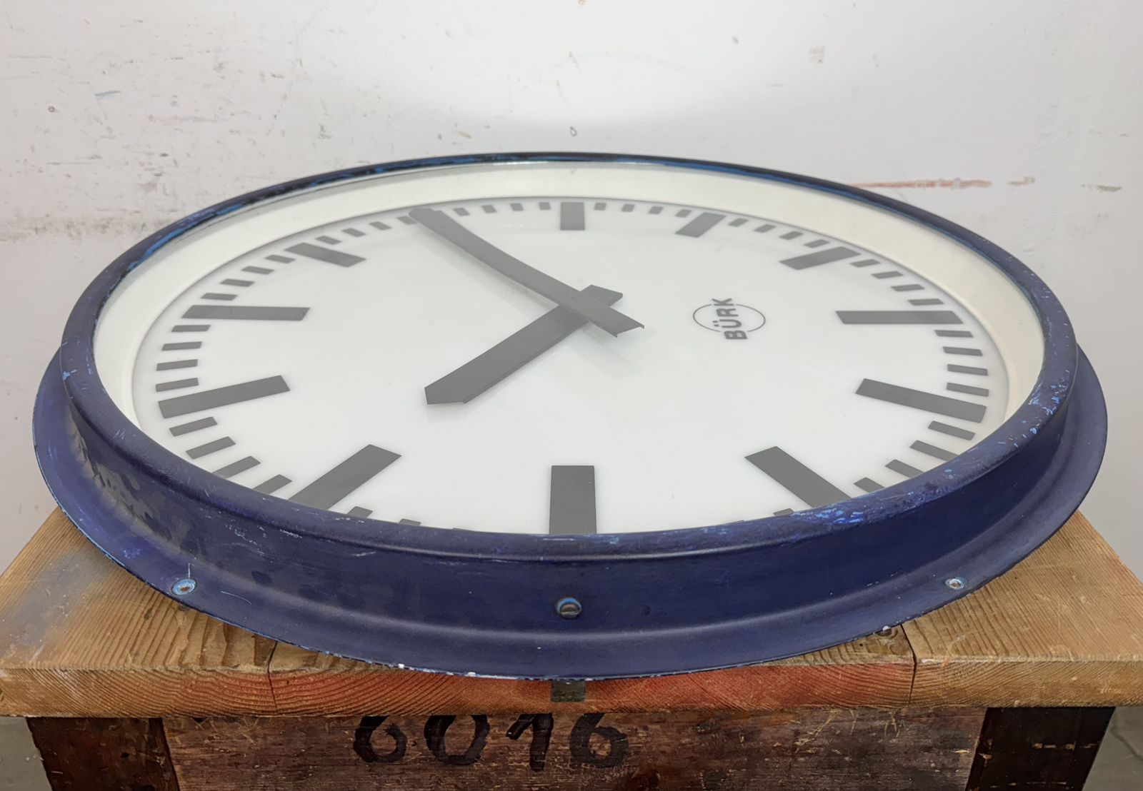 photo buy Huge Blue German Industrial Factory Wall Clock From Burk, 1960s