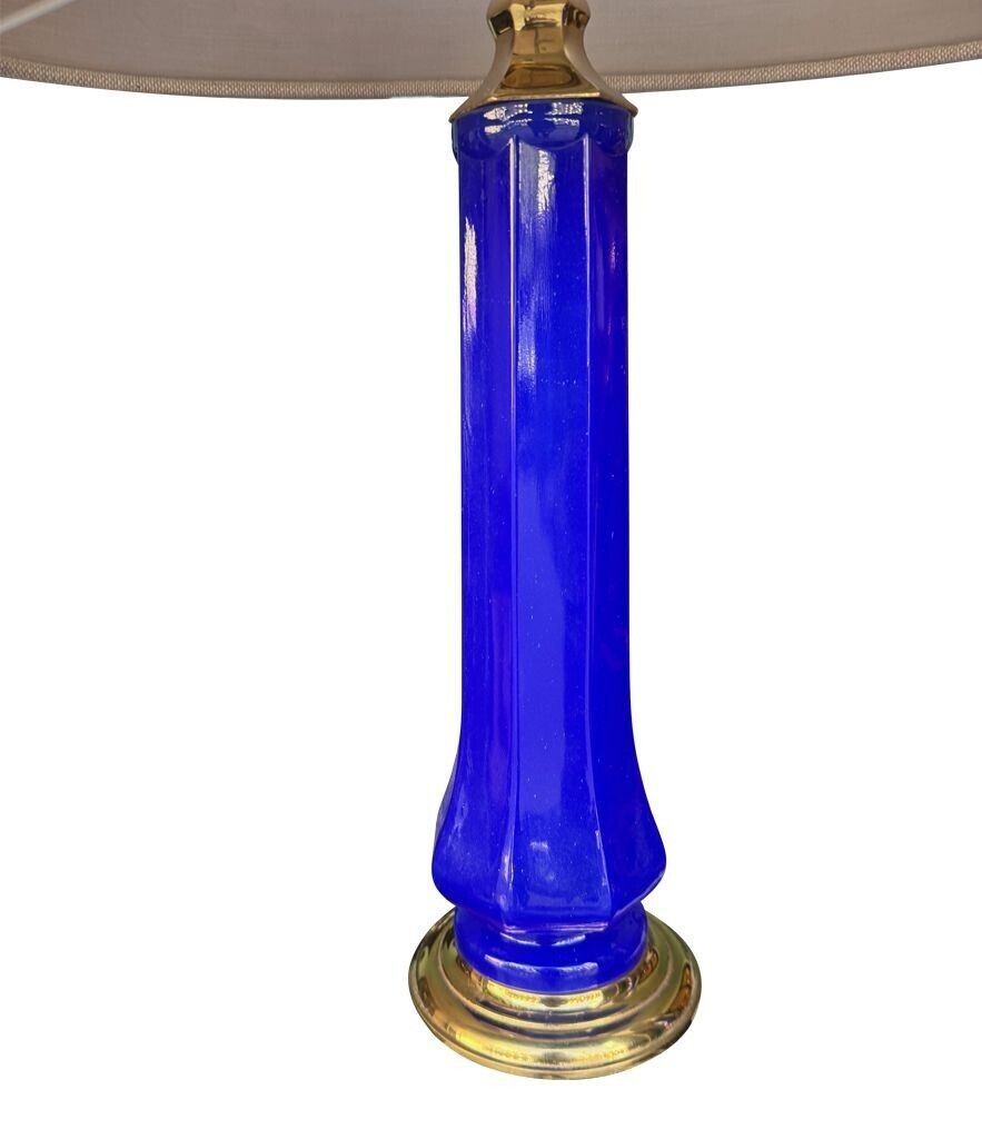 A Pair Of 1960s Cobalt Blue Opaline Murnao Glass Lamps By Gino Cenedese photo Lighting