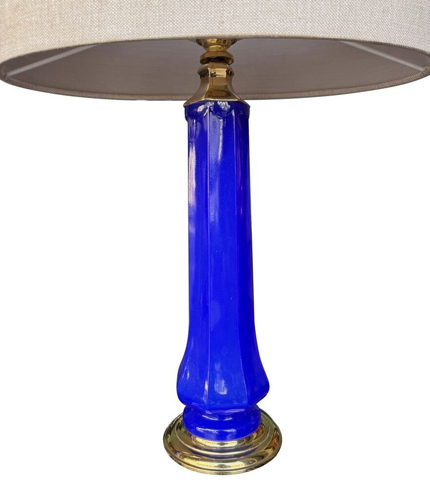 A Pair Of 1960s Cobalt Blue Opaline Murnao Glass Lamps By Gino Cenedese photo buy