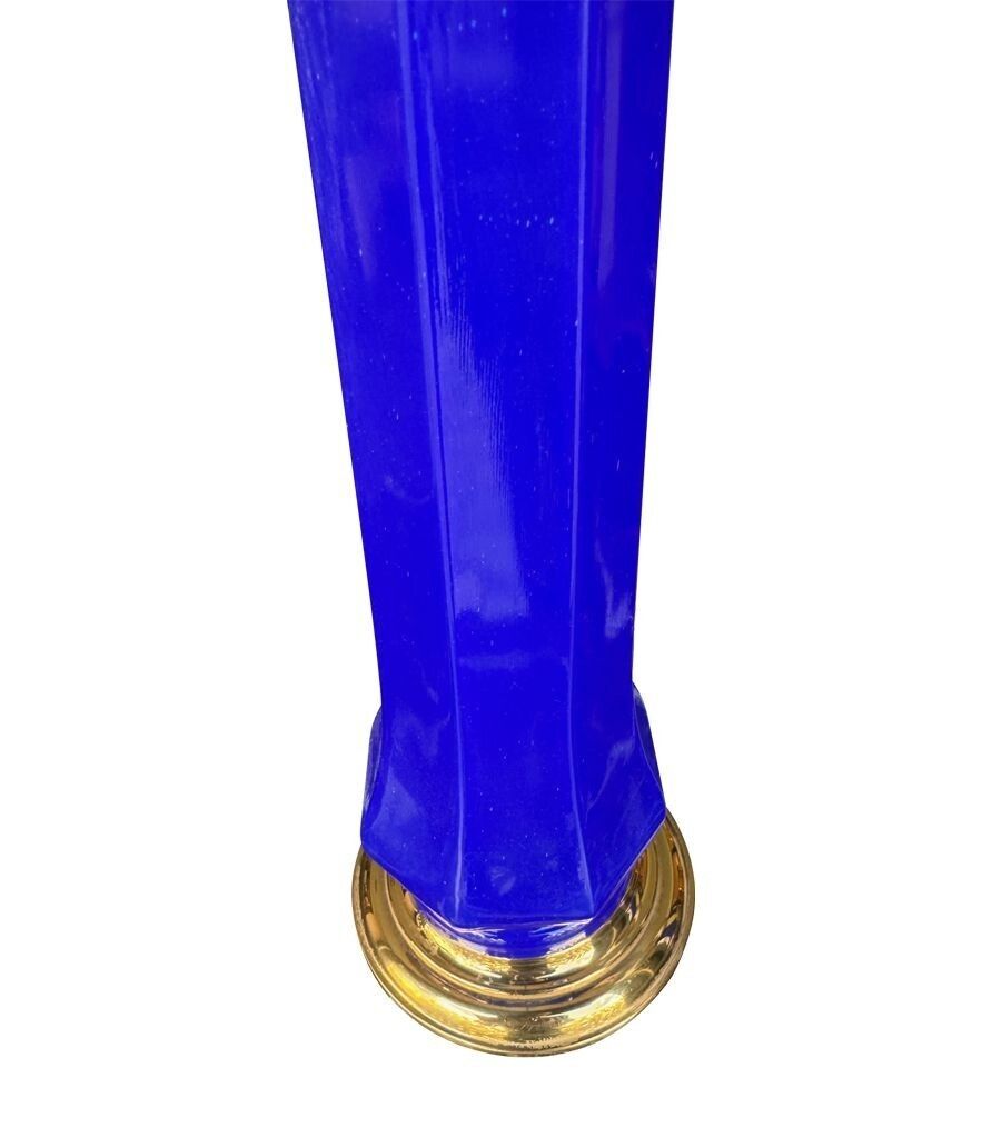 Lighting A Pair Of 1960s Cobalt Blue Opaline Murnao Glass Lamps By Gino Cenedese photo