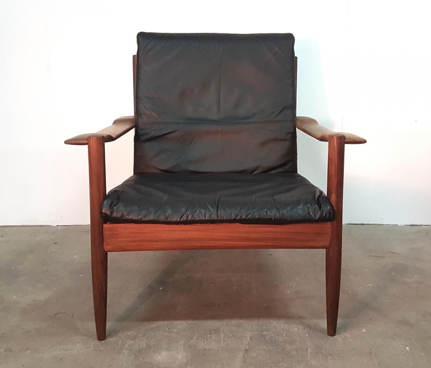 Mid Century Danish Leather & Teak Lounge Chair