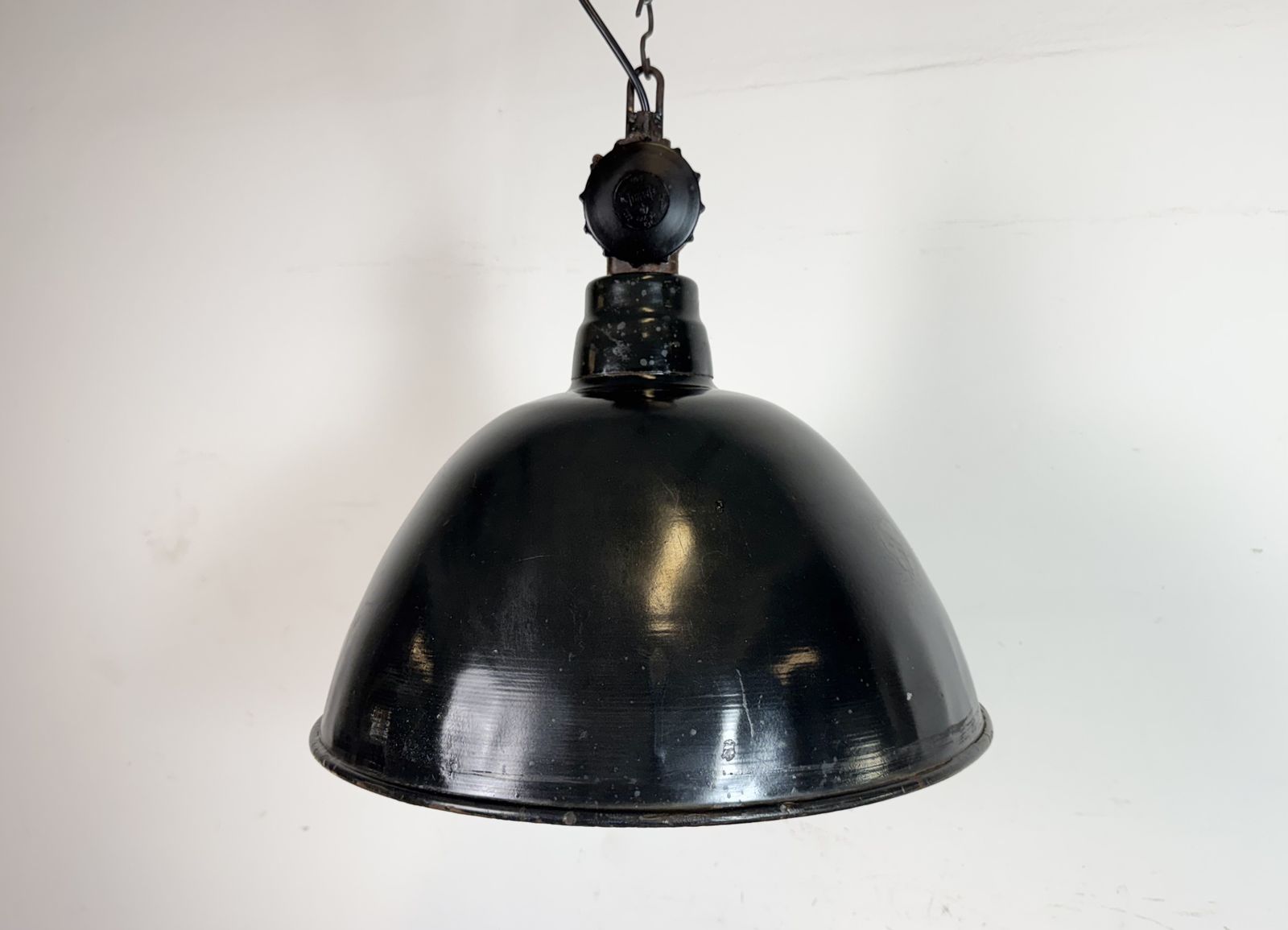 East German Black Enamel Factory Light By Lbd Veb Leuchtenbau Dresden, 1950s photo furniture
