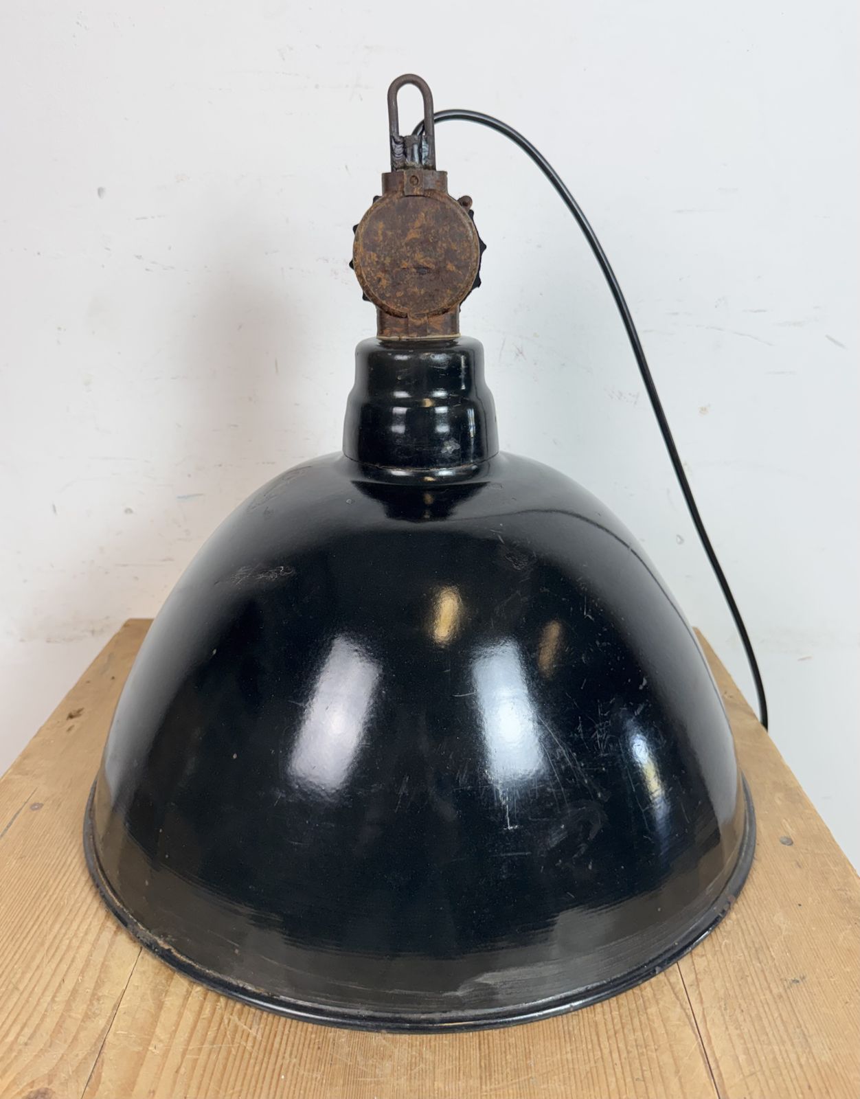 Lighting East German Black Enamel Factory Light By Lbd Veb Leuchtenbau Dresden, 1950s photo