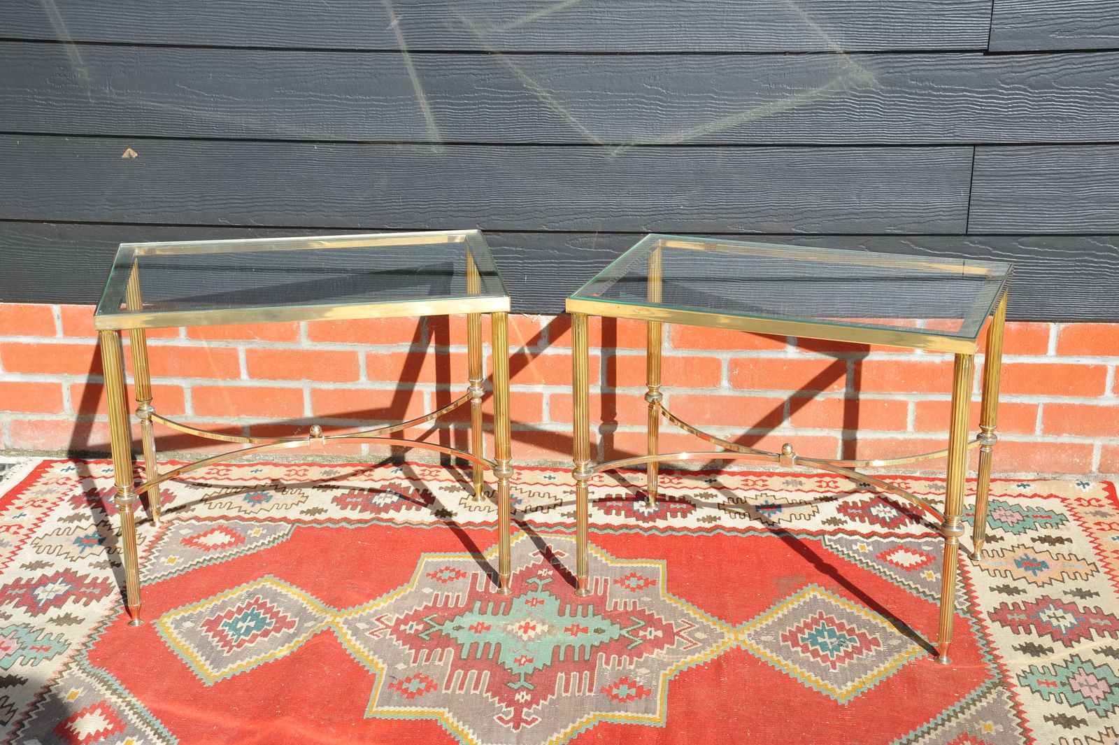 A Pair Of Mid C Maison Jansen Side Bout De Canape Brass And Glass Tables photo 1950.0