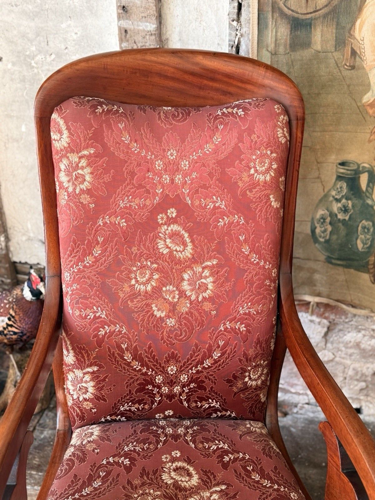 English Antique Mahogany Victorian Large Scrolled Elbow Arm Chair C 1860 photo Furniture