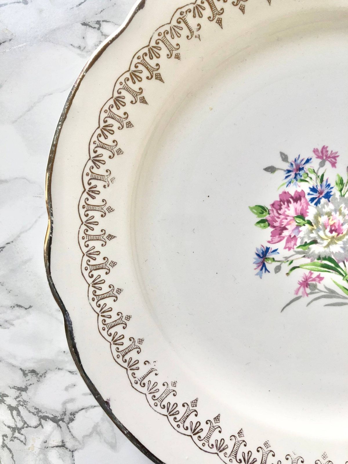 Old Earthenware Dessert Plate With Flower Decoration   Lilitia Model Digoin Sarreguemines   Terre De Fer Antique French Pottery Plate photo for sale