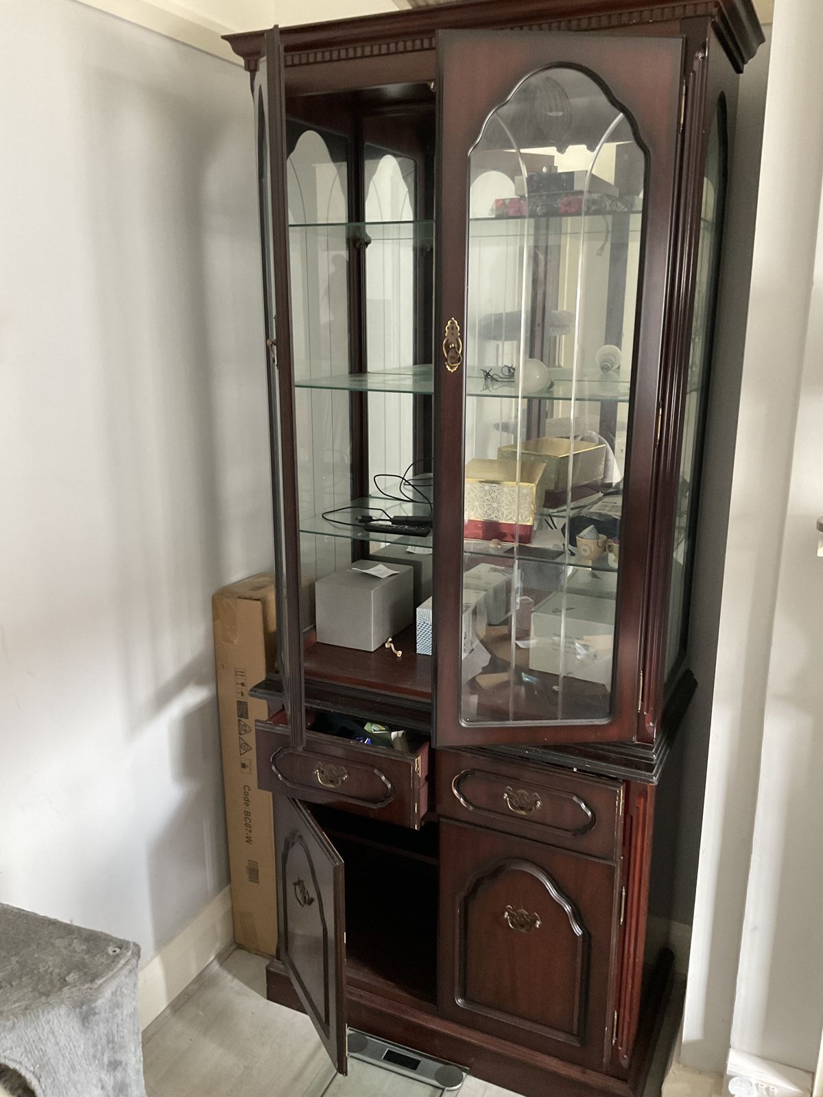 2 X Glass Display With Wooden Drawers And Cabinets photo furniture
