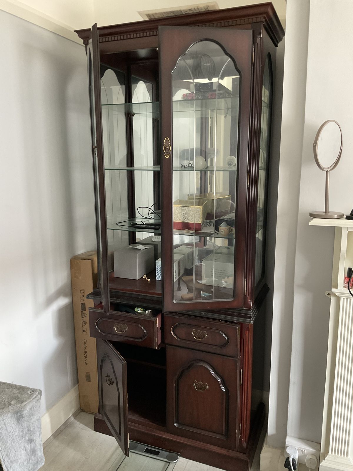 2 X Glass Display With Wooden Drawers And Cabinets photo for sale