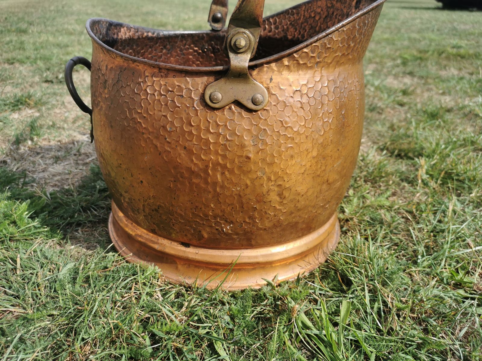 Victorian Brass Coal Scuttle   1850s Hand Hammered   Original Patina photo for sale