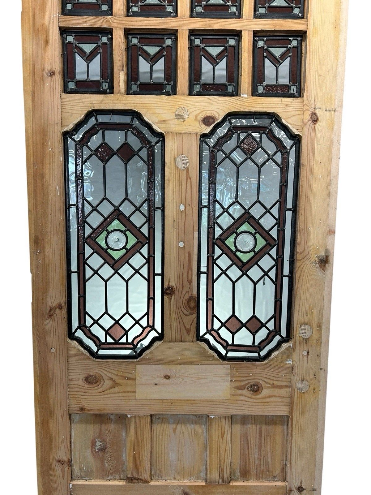 3481.0 Edwardian Stained Glass Front Door Old Antique Period Reclaimed Wood Refurb photo