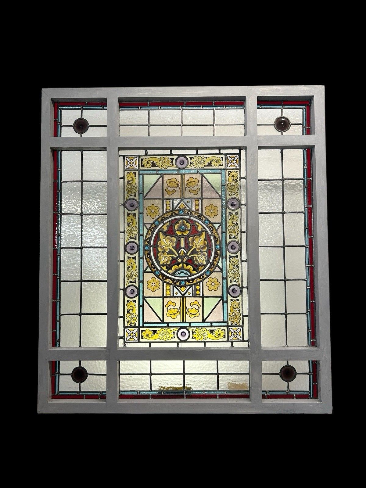 Victorian Stained Glass Hand Painted Rare Window Panel Old Restored Antique Lead