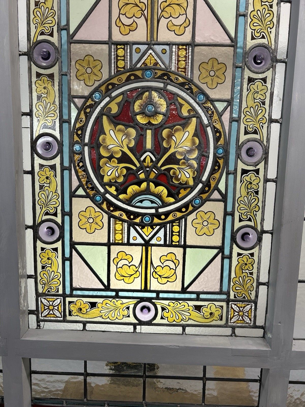 Victorian Stained Glass Hand Painted Rare Window Panel Old Restored Antique Lead photo 3363.0