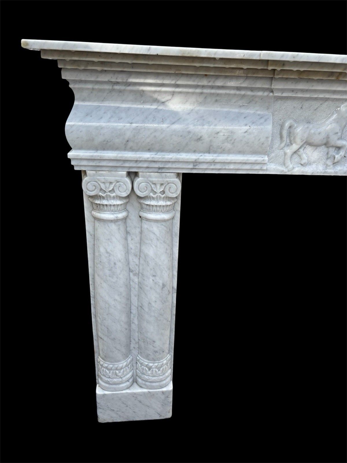 Large Original Roger Pearson Marble Fireplace Carved Equestrian Surround Reclaim photo furniture