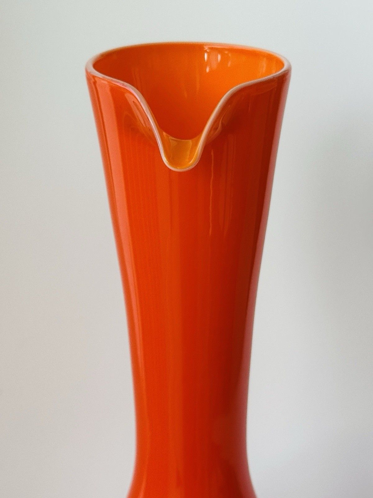 photo furniture Vintage 1970s Italian Empoli Fiorentina Orange Opaline Glass Jug, Clear Handle