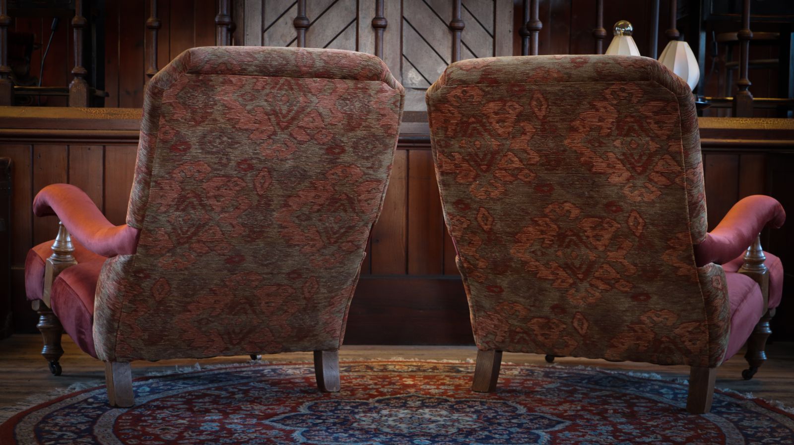 Furniture Stunning Pair John Sankey Byron Steamer Armchairs Footstools Kilim Rrp £10000 🚚 photo