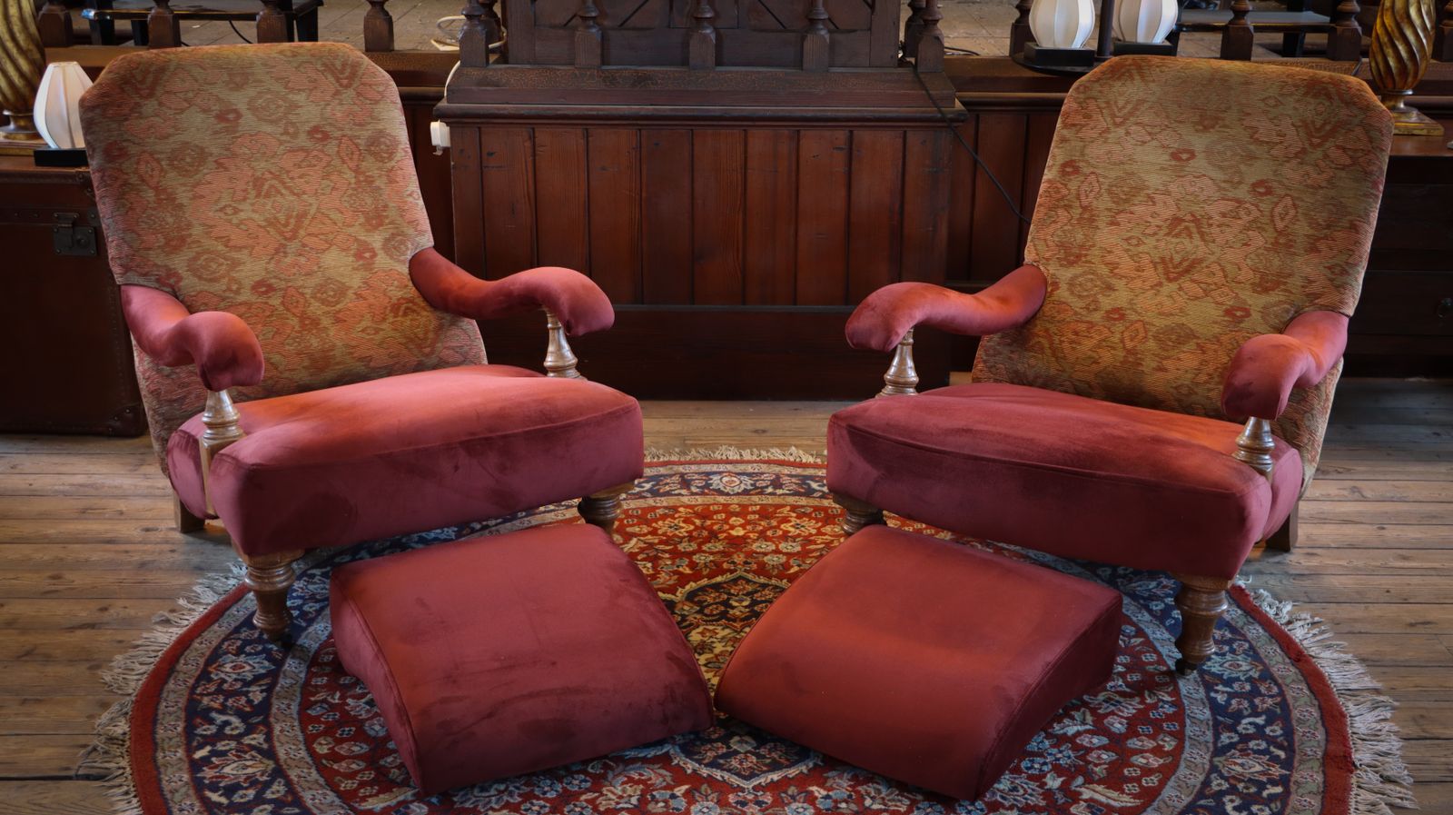 Stunning Pair John Sankey Byron Steamer Armchairs Footstools Kilim Rrp £10000 🚚 photo buy