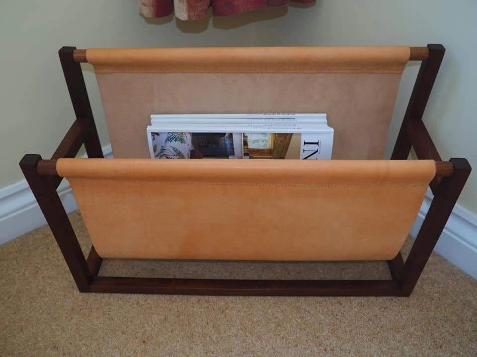 Vintage Leather & Sapele Magazine Holder photo furniture