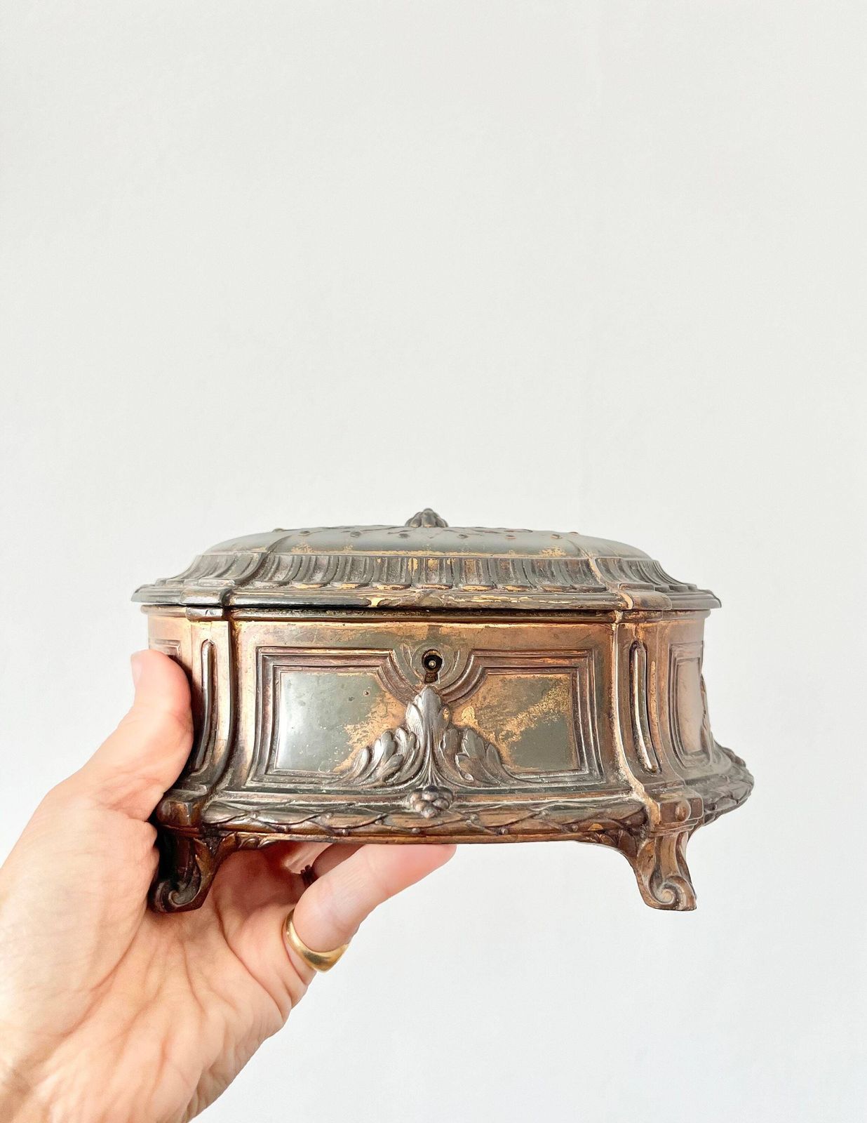 photo furniture Antique French Large French Jewelry Box Romantic Victorian Metal Chest Boudoir Rare Silk Padded Precious Jewel Box Marie Antoinette Rococo