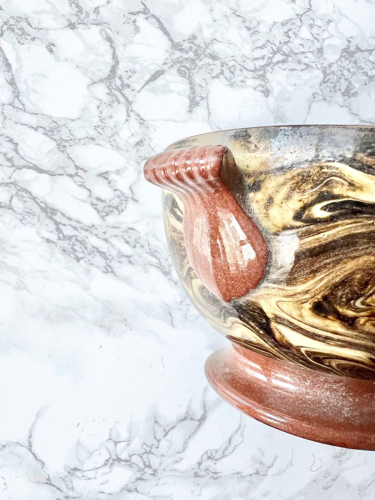 Antique Sarreguemines Pottery Lidded Tureen Traditional Soup Bowl Hand Made 1800 South Of France Earthenware Brown Terre Melee Provence photo for sale